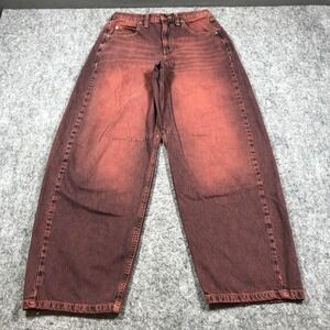 BDG Jeans Womens 28W Red High Rise Wide Leg Adjustable Waist Denim Relaxed